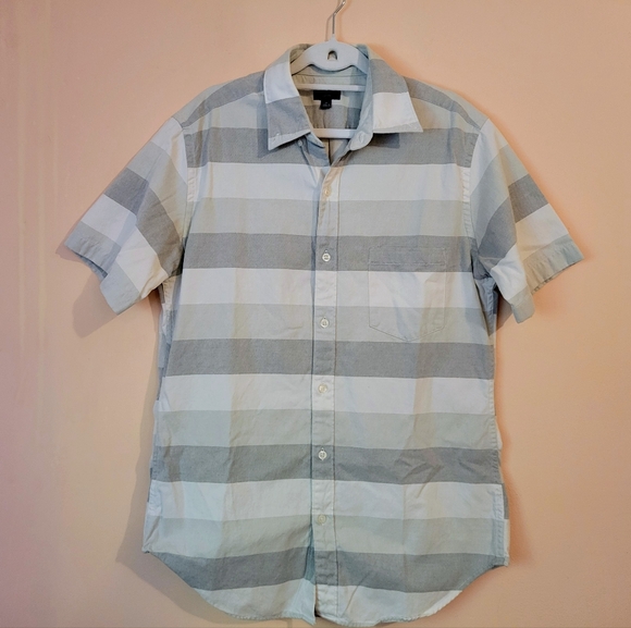 J. Crew Short Sleeve Cotton Oxford Shirt, White & Gray, M, EUC - Picture 2 of 14